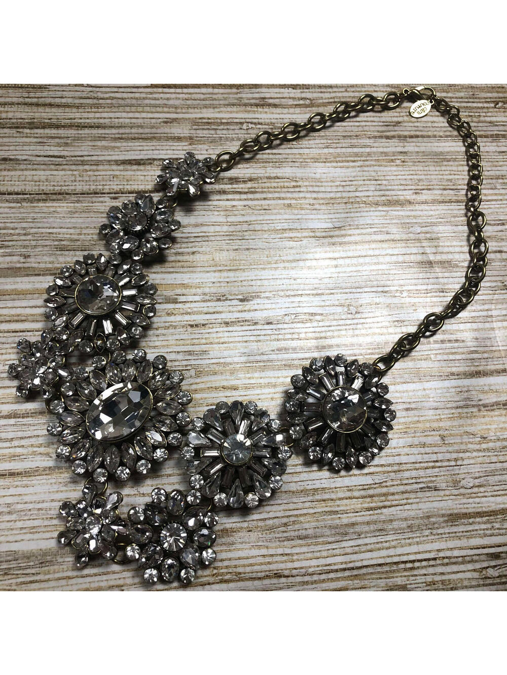 833  Cara Couture antiqued bronzetone Rhinestone Crystal Statement Necklace